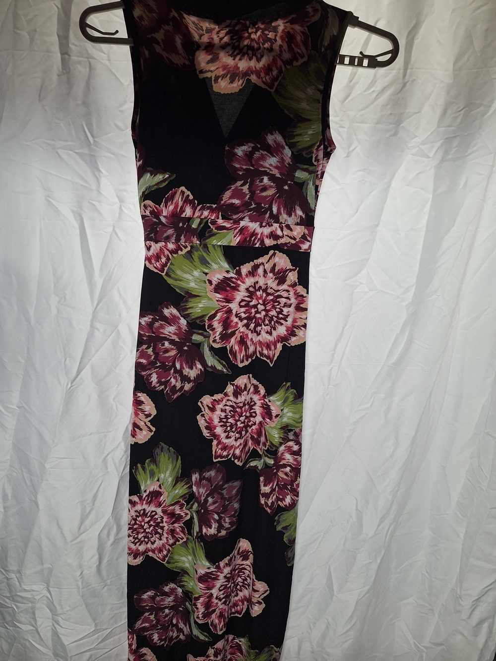 Susan Lawrence Black Maxi Dress with Pink Floral Print